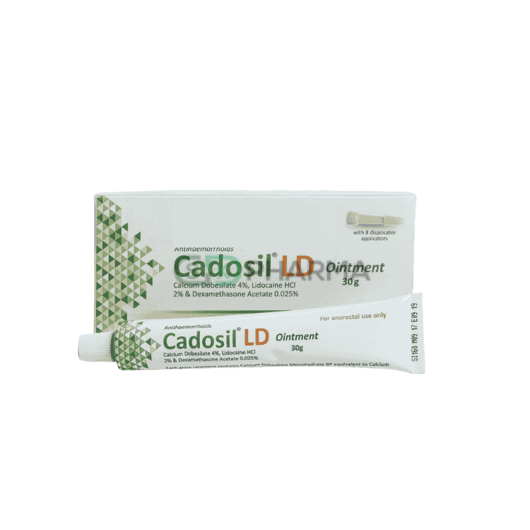 Cadosil LD Rectal Ointment 4%+2%+0.025% (Calcium Dobesilate + Lidocaine + Dexamethasone)