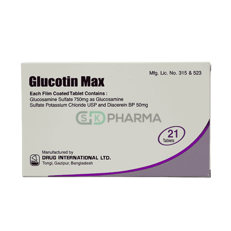 Glucotin Max Tablet 750 mg+50 mg (Glucosamine Sulfate + Diacerein)
