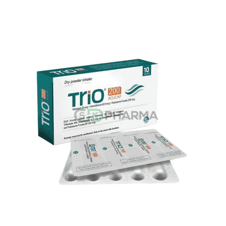 Trio Inhalation Capsule 25 mcg+200 mcg+62.5 mcg (Vilanterol Trifenatate + Fluticasone Furoate + Umeclidinium Bromide)