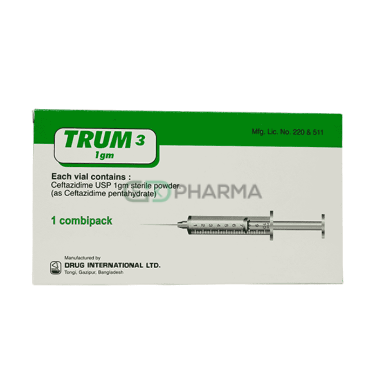 Trum 3 Injection 1 gm/vial (Ceftazidime Pentahydrate)