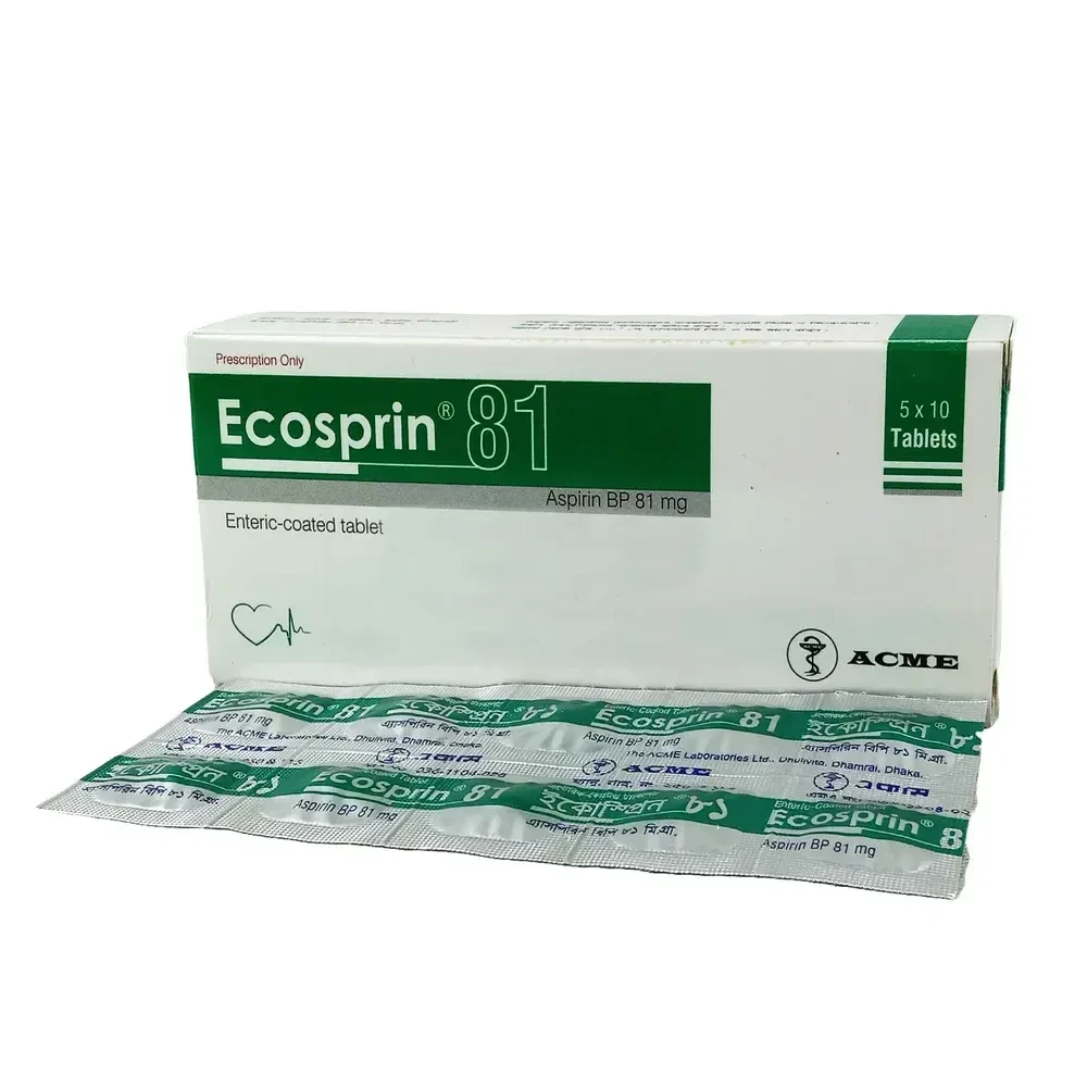 Ecosprin Tablet (Enteric Coated) 10 tablets Strip, Aspirin 81 mg