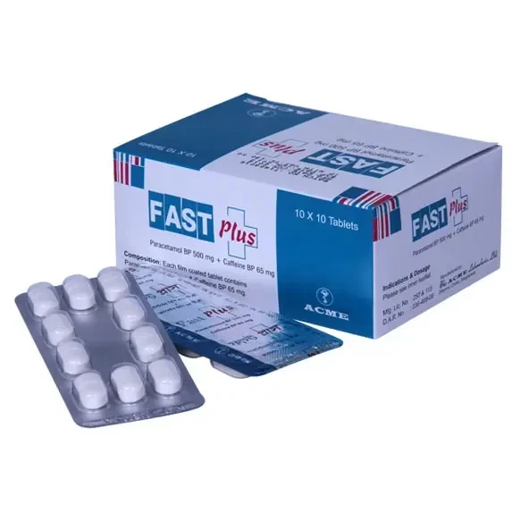 Fast Plus Tablet (10 tablets Strip), Paracetamol + Caffeine 500 mg+65 mg