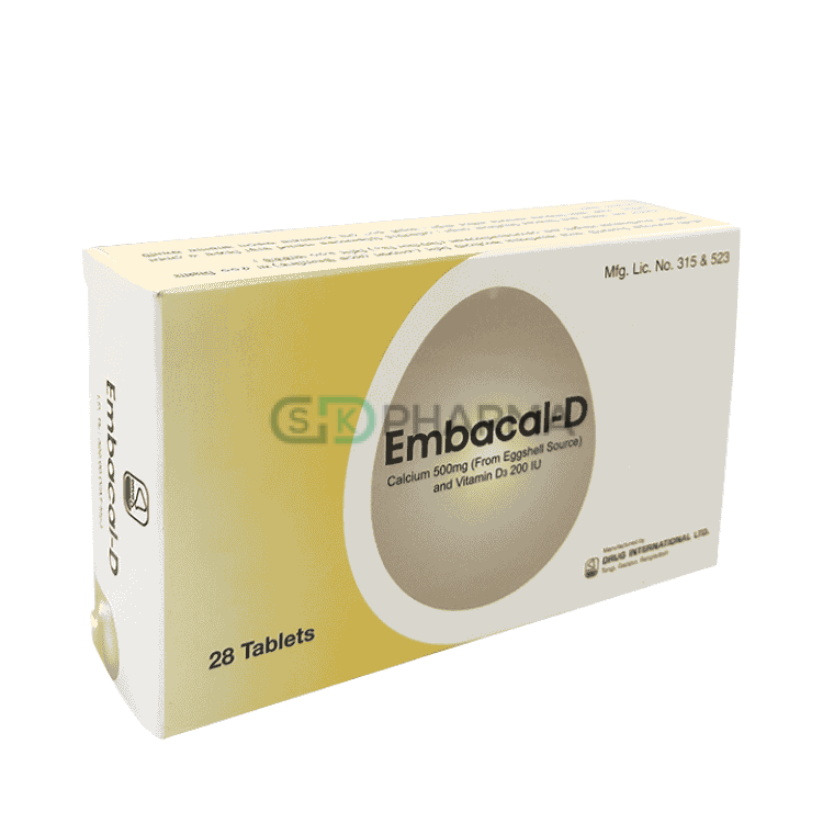 Embacal-D Tablet 500 mg+200 IU (Eggshell Calcium + Vitamin D3)