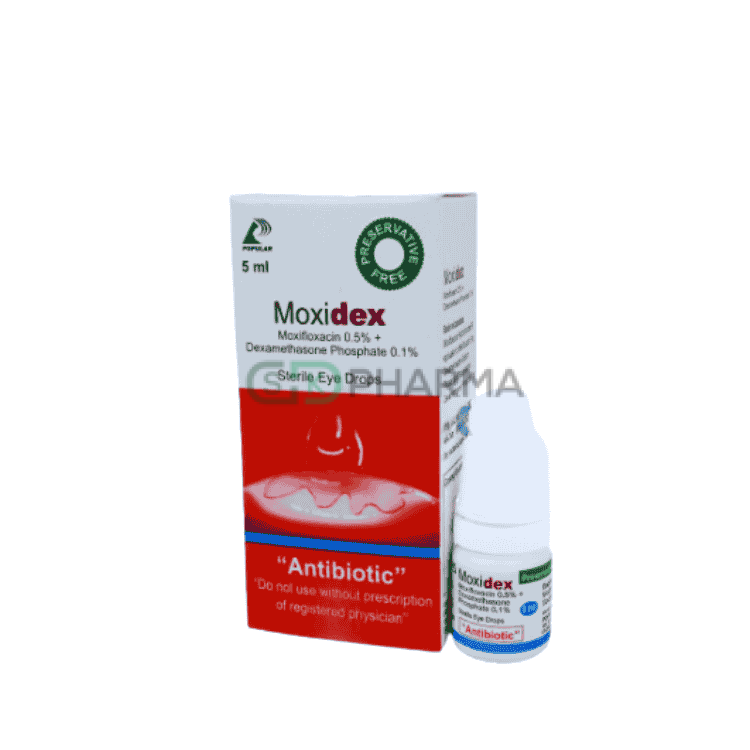 Moxidex Eye Drop 0.5%+0.1% (Moxifloxacin Hydrochloride + Dexamethasone)