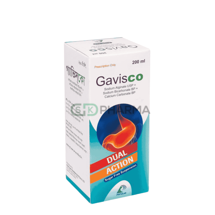 Gavisco Suspension (500 mg+267 mg+160 mg)/10 ml (Sodium Alginate + Sodium Bicarbonate + Calcium Carbonate)