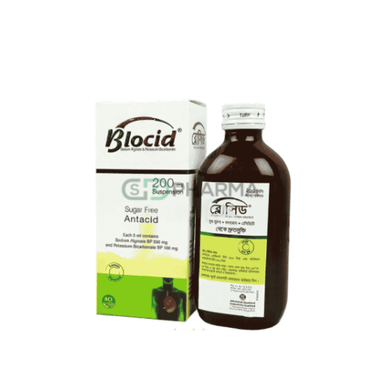 Blocid Suspension (500 mg+100 mg)/5 ml (Sodium Alginate + Potassium Bicarbonate)