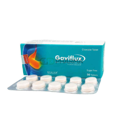 Gaviflux Chewable Tablet 250 mg+133.5 mg+80 mg (Sodium Alginate + Sodium Bicarbonate + Calcium Carbonate)