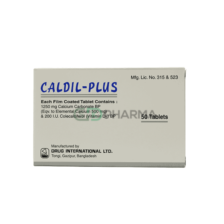 Caldil-Plus Tablet 500 mg+200 IU (Elemental Calcium + Vitamin D3)