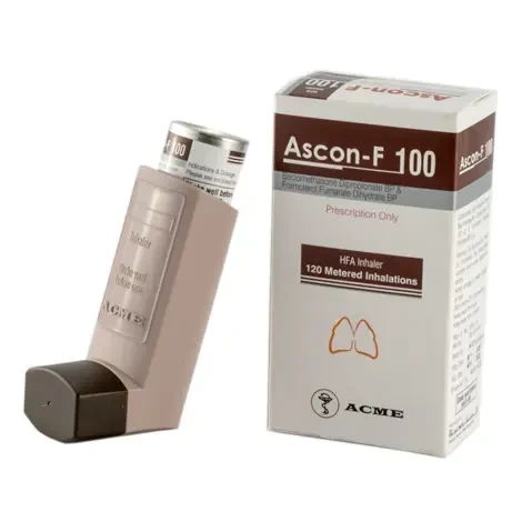 Ascon-F Metered-Dose Inhaler (MDI) 200 metered doses, Beclomethasone Dipropionate + Formoterol Fumarate (100 mcg+6 mcg)/puff