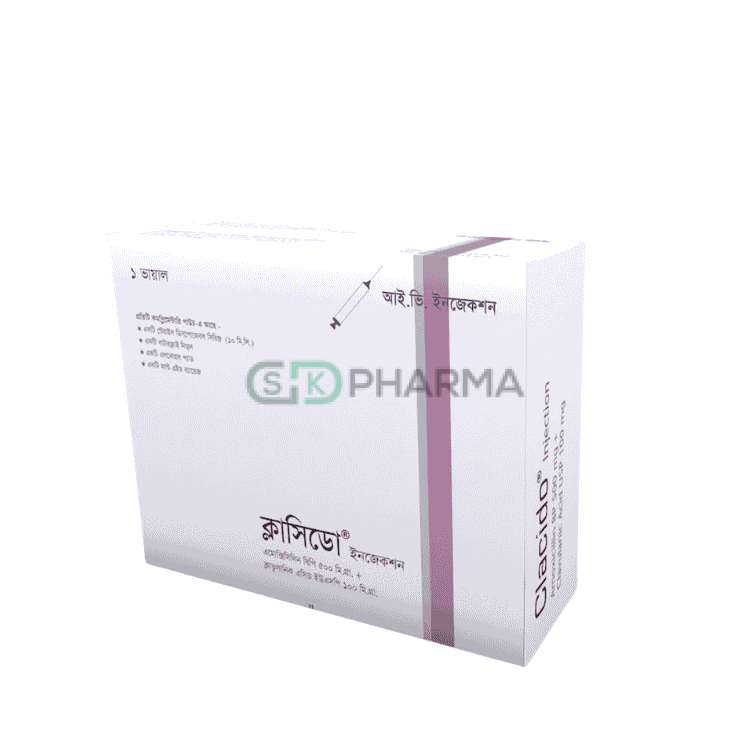 Clacido Injection (500 mg+100 mg)/10 ml (Amoxicillin + Clavulanic Acid)