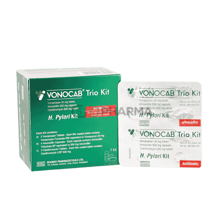 Vonocab Trio Tablet 20 mg+1000 mg+500 mg (Vonoprazan + Amoxicillin + Clarithromycin)