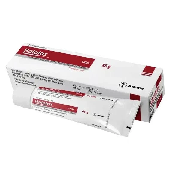 Halotaz Lotion 45 gm tube, Halobetasol Propionate + Tazarotene 0.01% + 0.045%