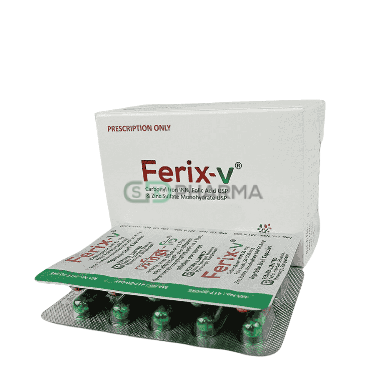 Ferix-V Capsule 50 mg+0.50 mg+61.80 mg (Carbonyl Iron + Folic Acid + Zinc Sulfate)