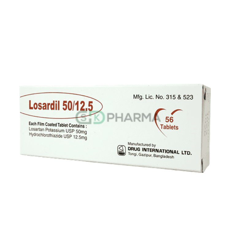 Losardil 50/12.5 Tablet 50 mg+12.5 mg (Losartan Potassium + Hydrochlorothiazide)