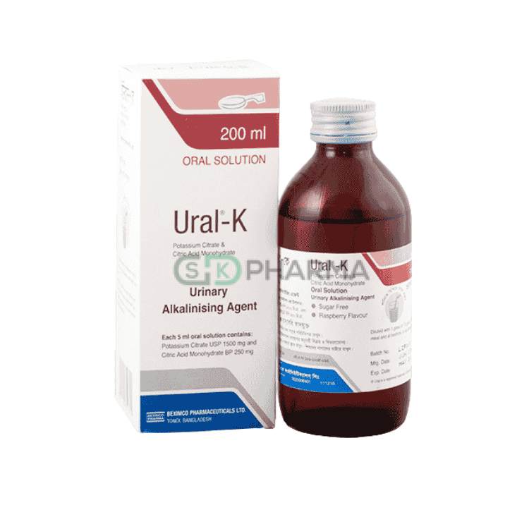 Ural-K Oral Solution (1500 mg+250 mg)/5 ml (Potassium Citrate + Citric Acid)
