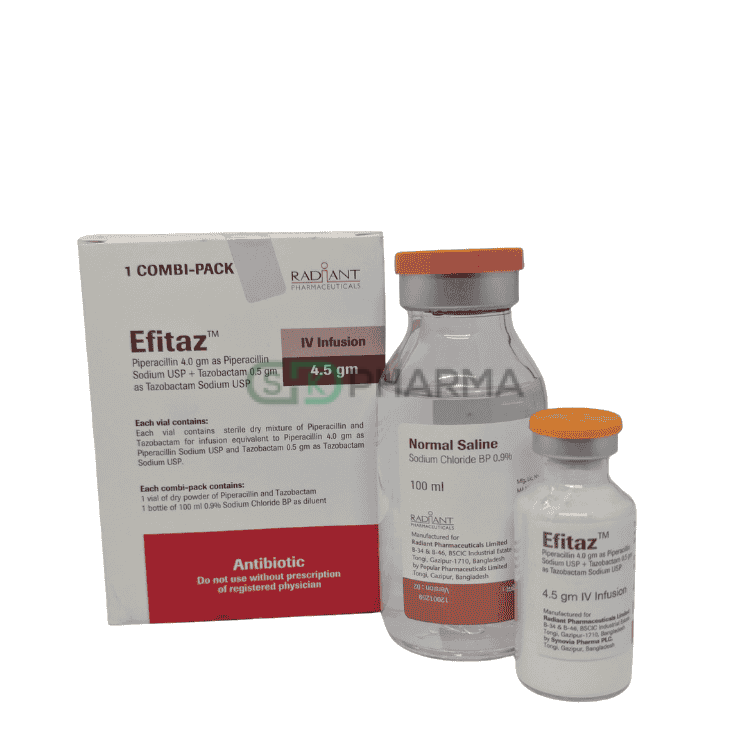 Efitaz Injection (4 gm+0.5 gm)/vial (Piperacillin + Tazobactam)