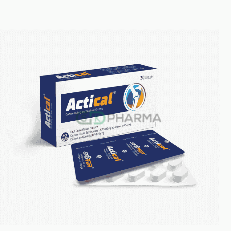 Actical Tablet 1200 mg+0.25 mcg (Calcium Citrate + Calcitriol)