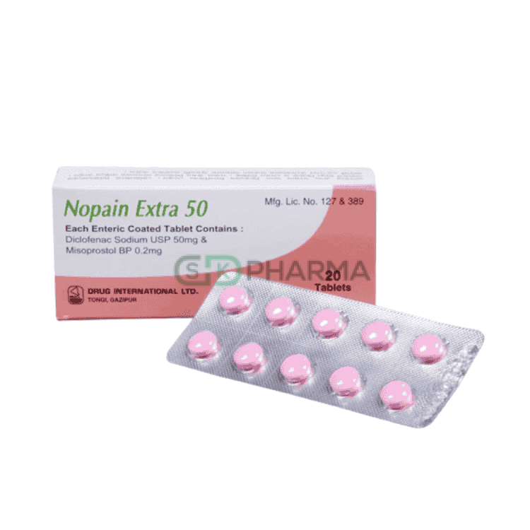 Nopain Extra Tablet 50 mg+200 mcg (Diclofenac Sodium + Misoprostol)